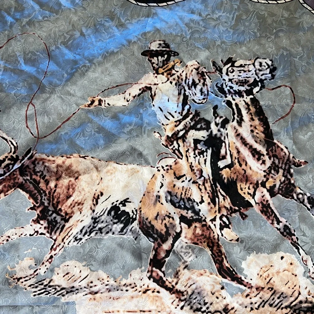 C.M. Russell large western cowboy silk scarf horse equine 34” square hand rolled